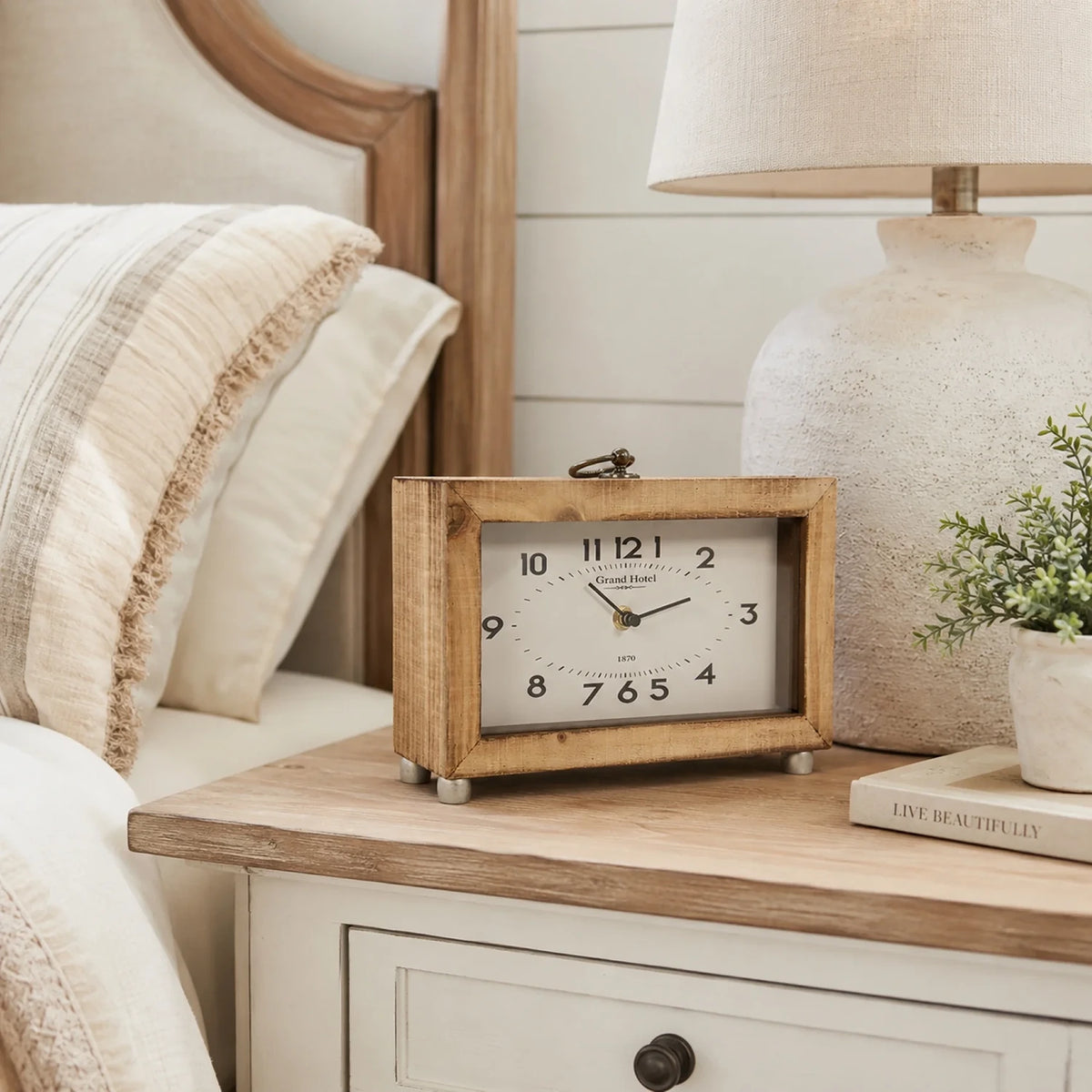 Grand Hotel Wood Frame Table Clock