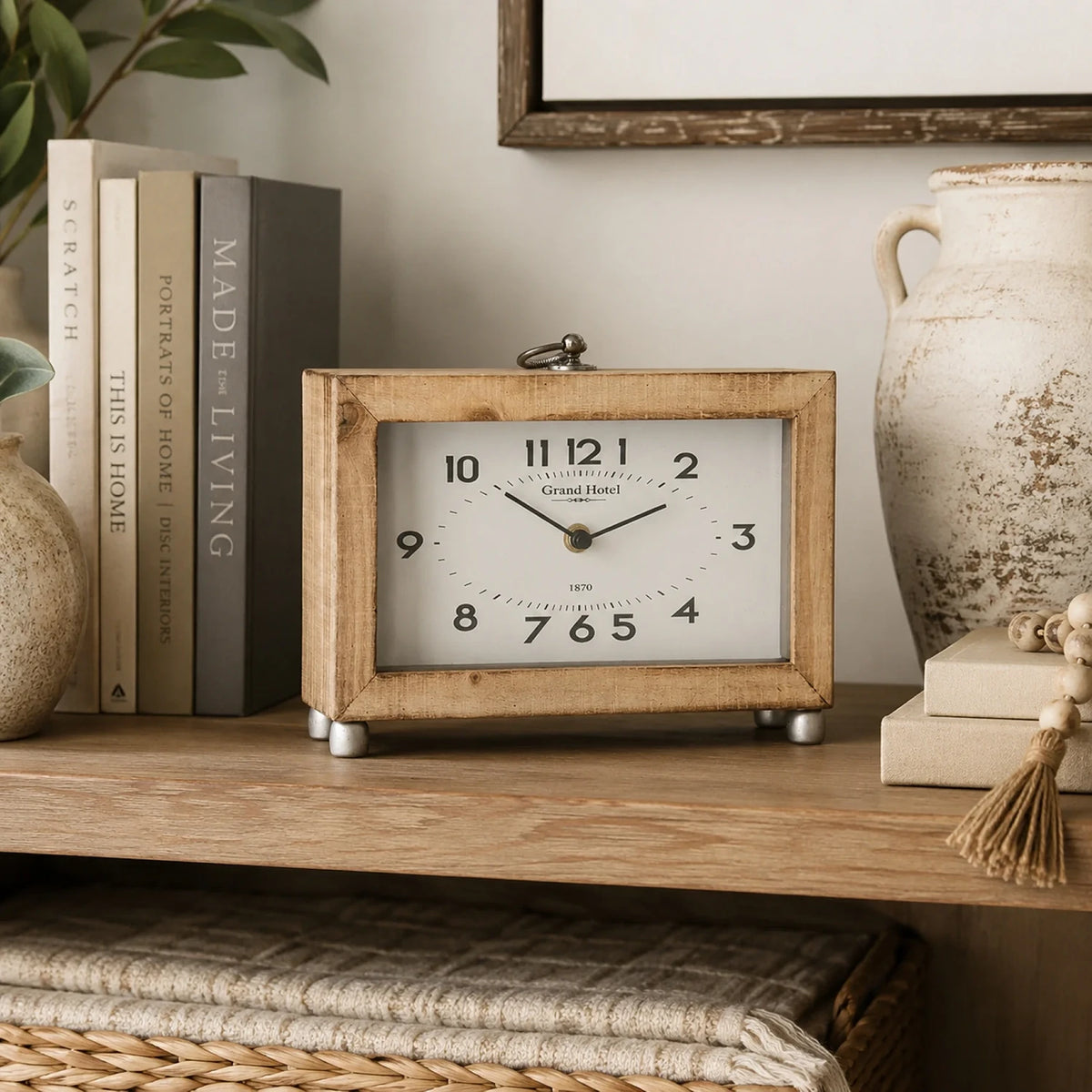 Grand Hotel Wood Frame Table Clock