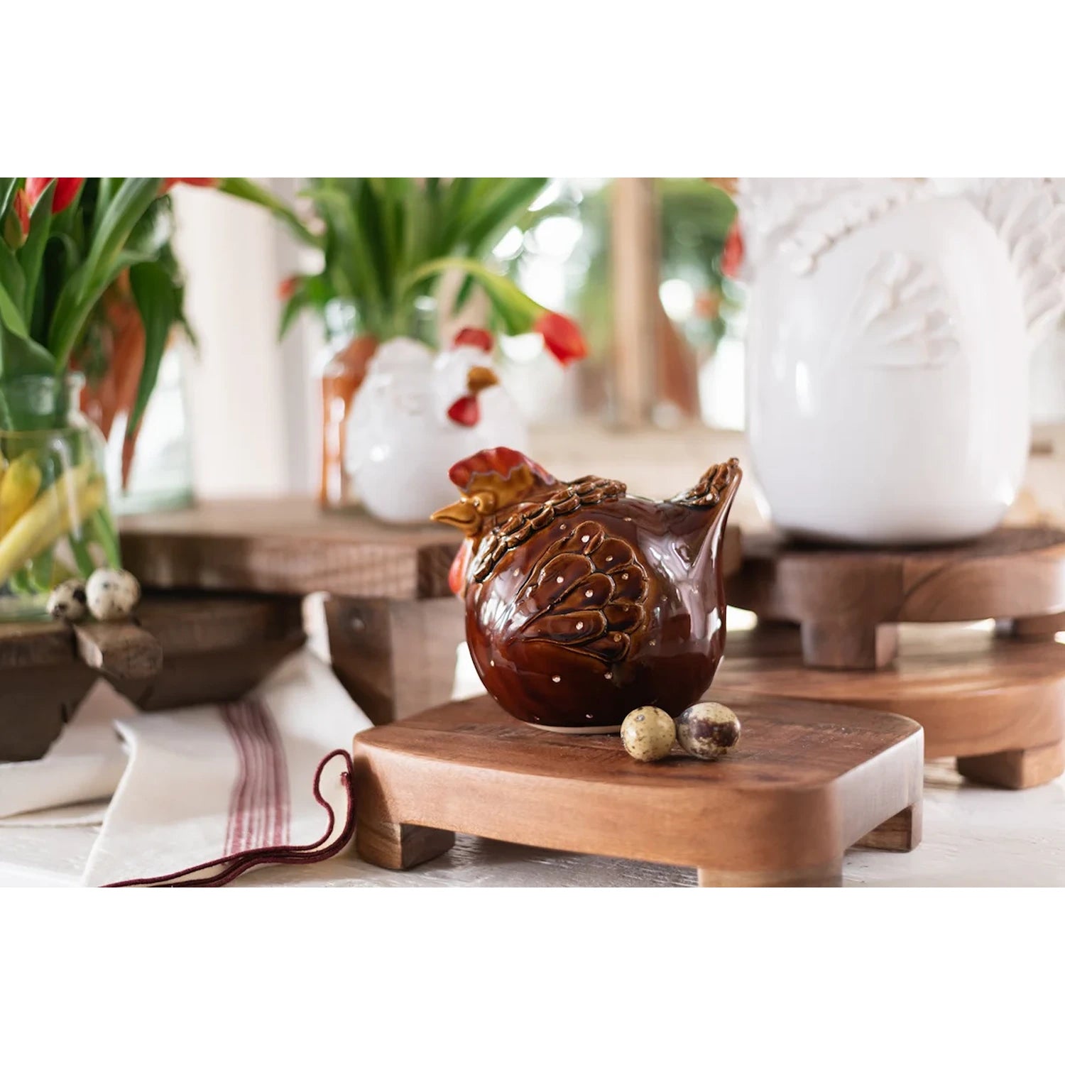 Ceramic Country French Hen, Medium, Brown