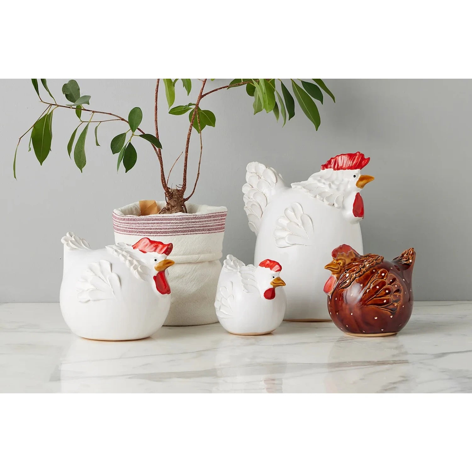 Ceramic Country French Hen, Medium, Brown