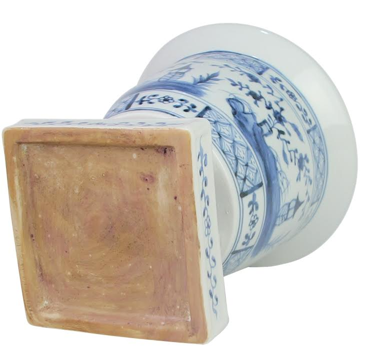 Light Blue Footed Village Scene Planter