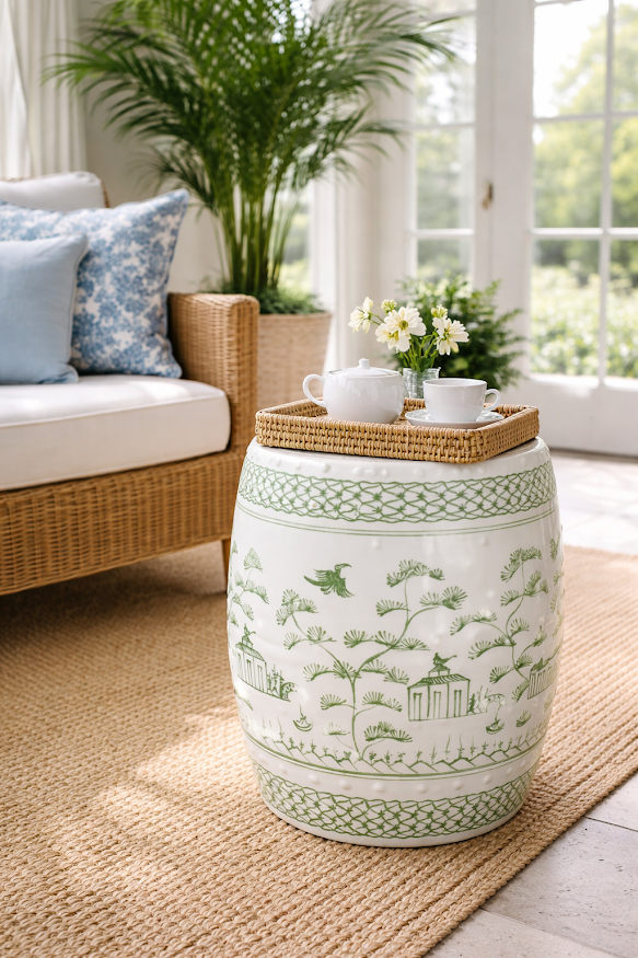 Soft Green Village Scene Garden Seat