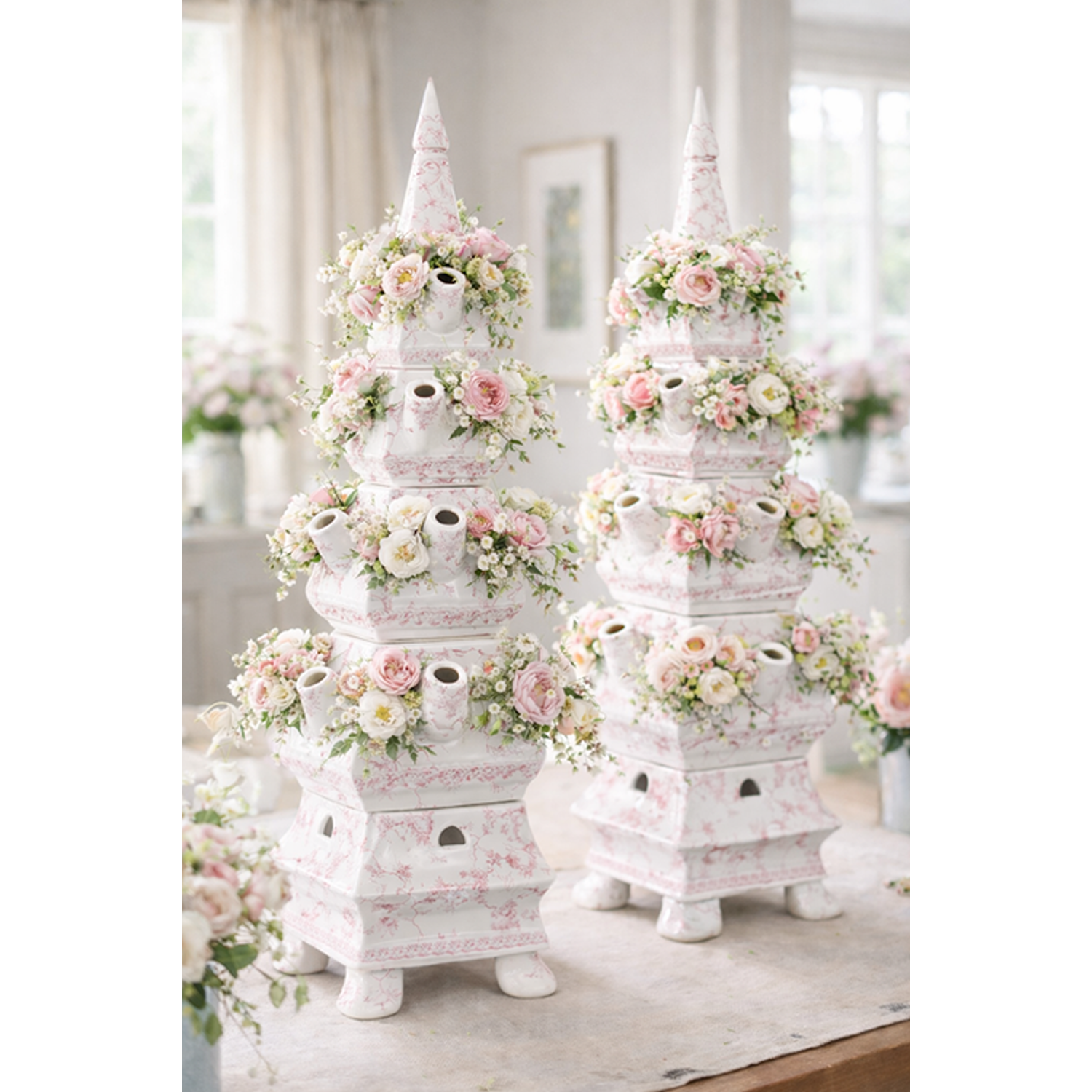 Pale Pink Village Scene Tulipiere