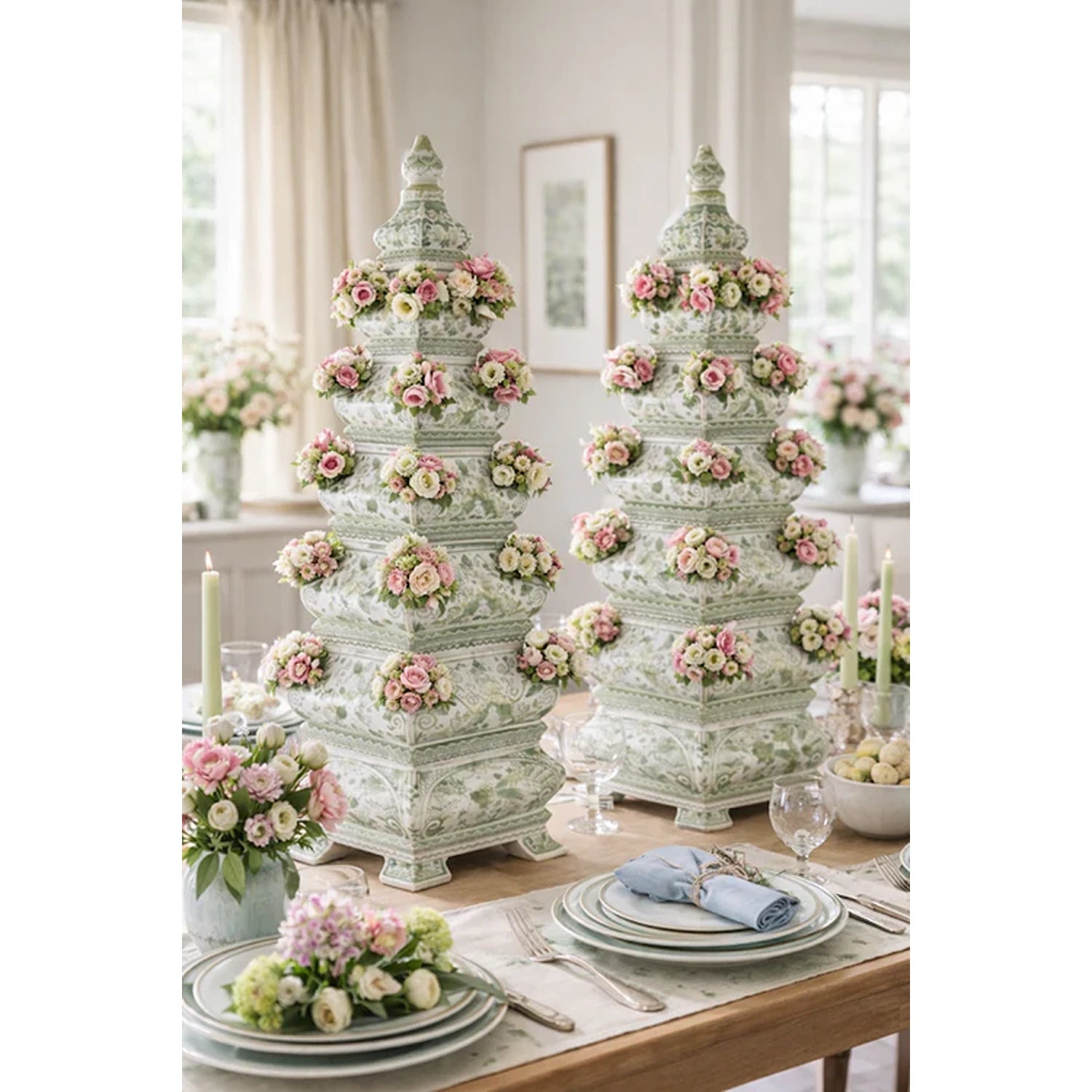 Large Grand Green and White Tulipiere