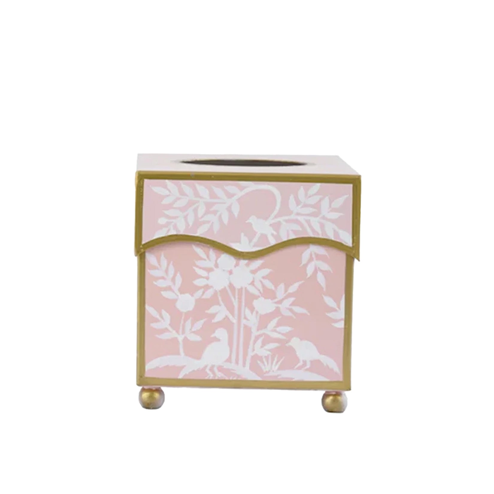 Pink Bird & Vine Wastepaper Basket & Tissue