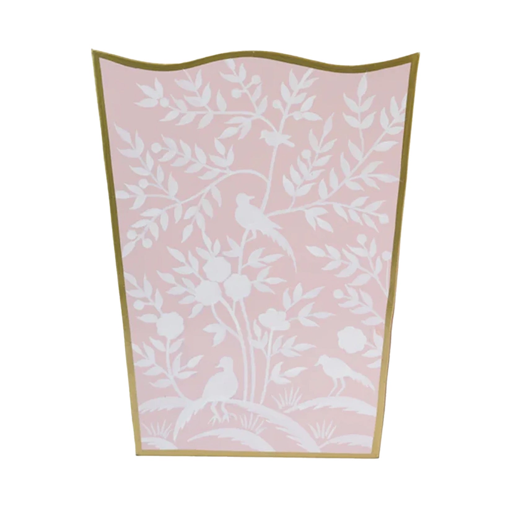 Pink Bird & Vine Wastepaper Basket & Tissue