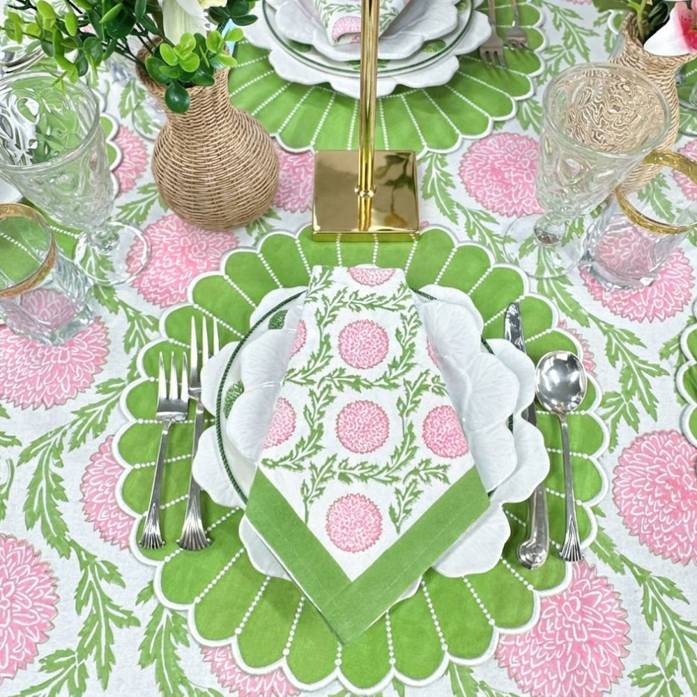 Pink and Green, Flowers & Vines - Tablecloth