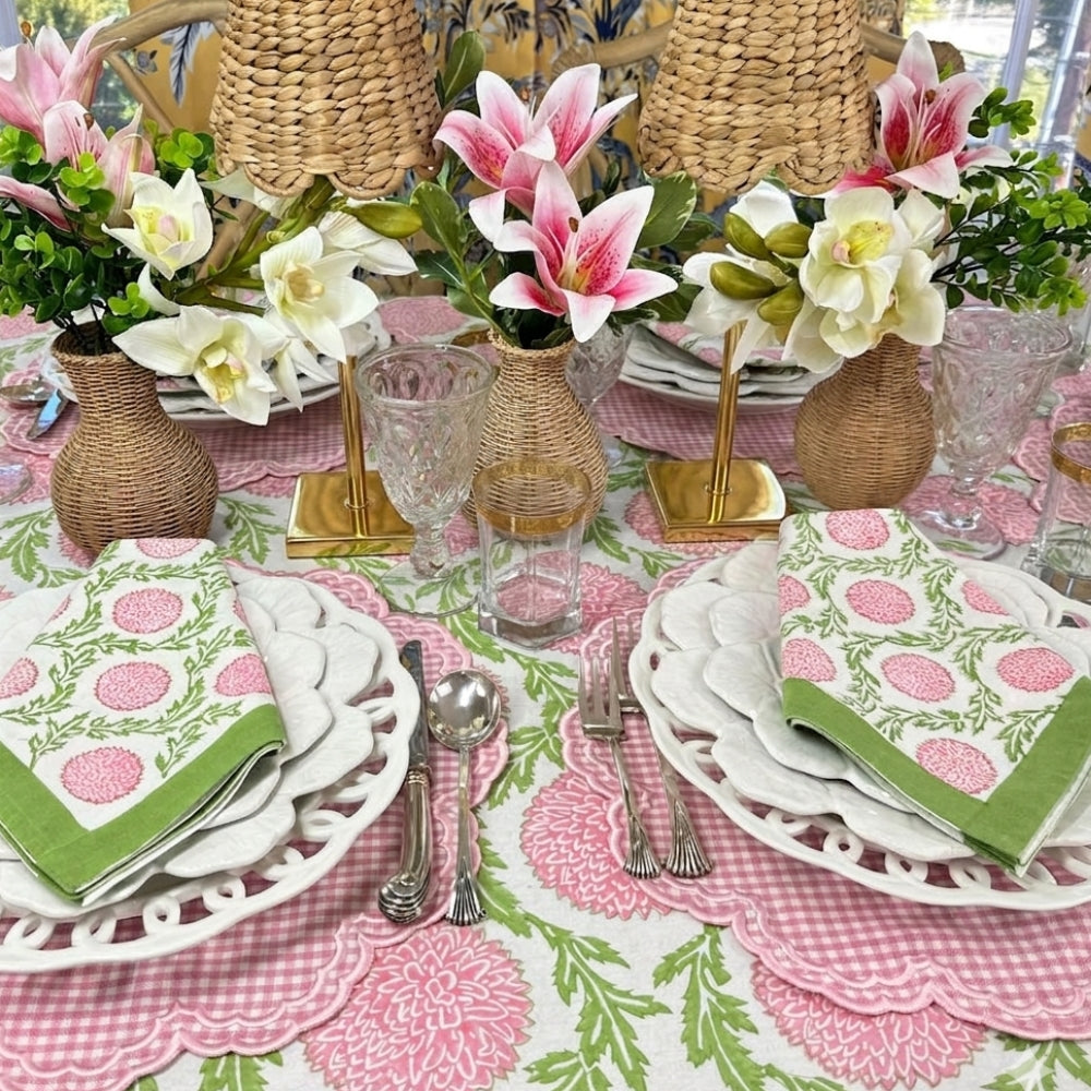 Pink and Green, Flowers & Vines - Tablecloth