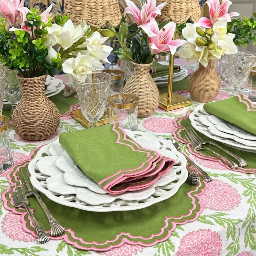 Pink and Green, Flowers & Vines - Tablecloth