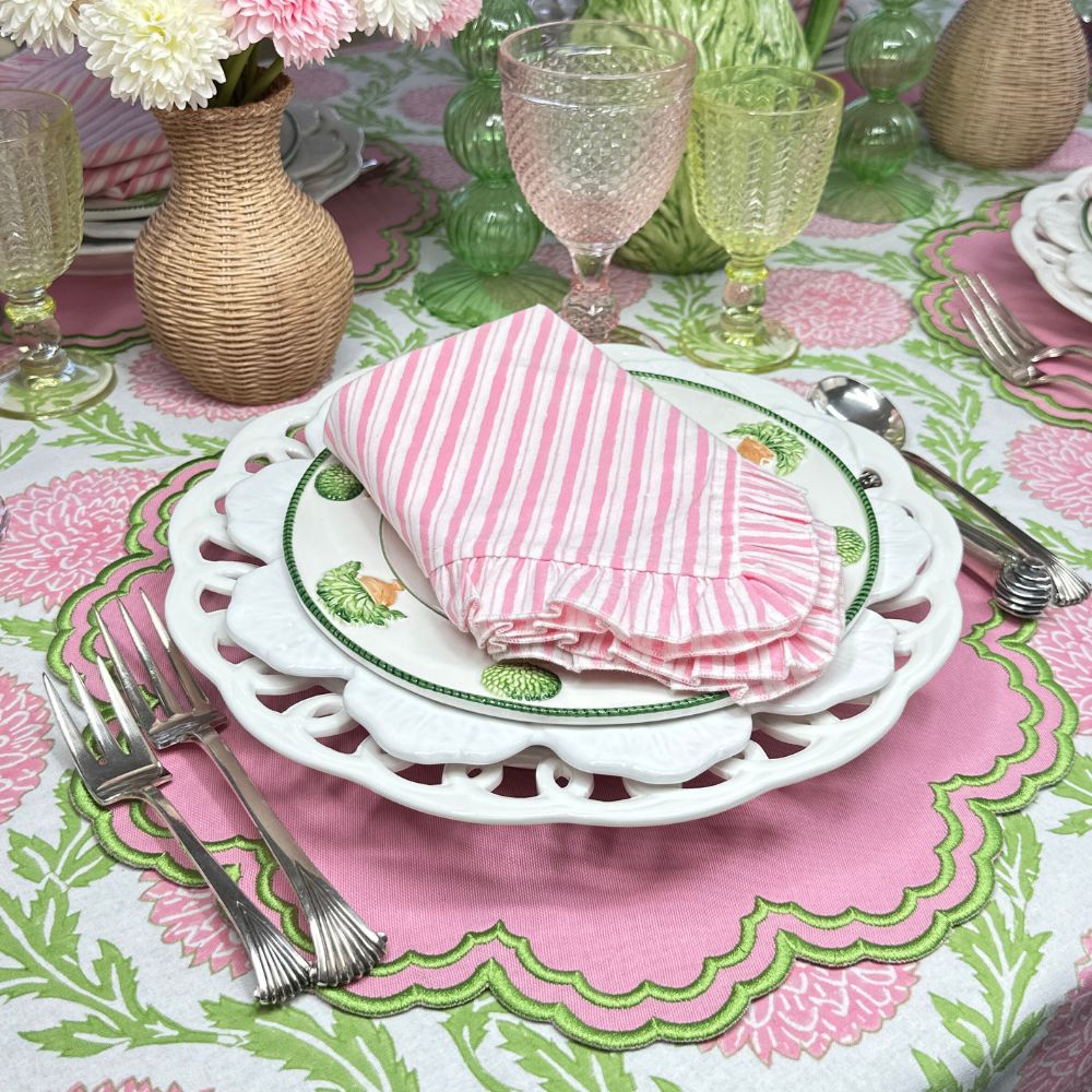 Pink and Green, Flowers & Vines - Tablecloth