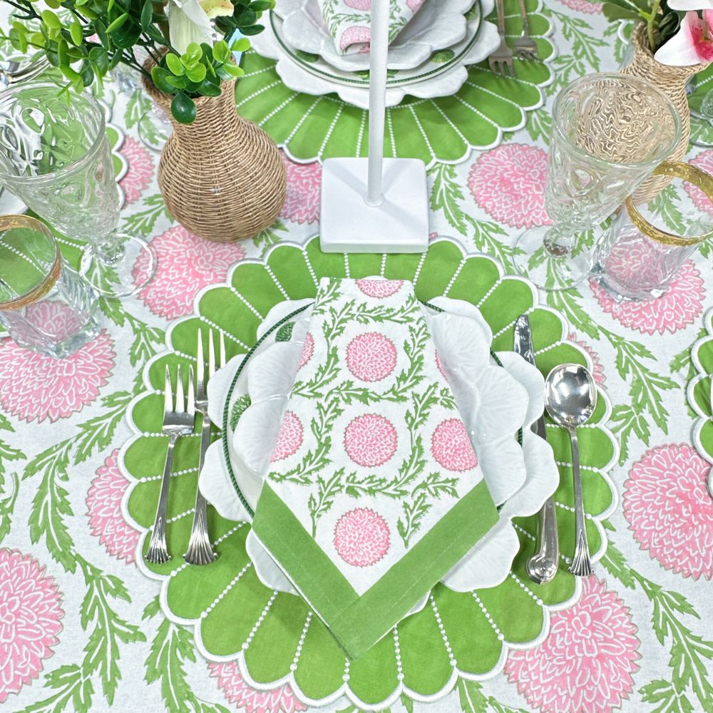 Pink and Green, Flowers & Vines - Tablecloth