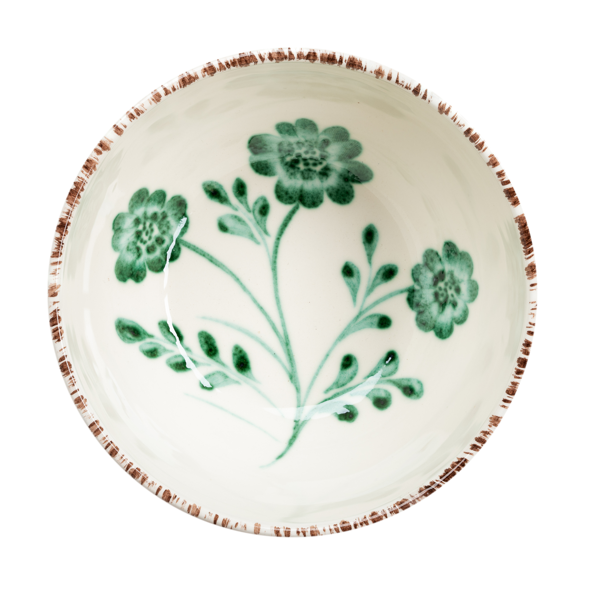 Casa Nuno Bowl, Green with 3 Flowers, Set of 2