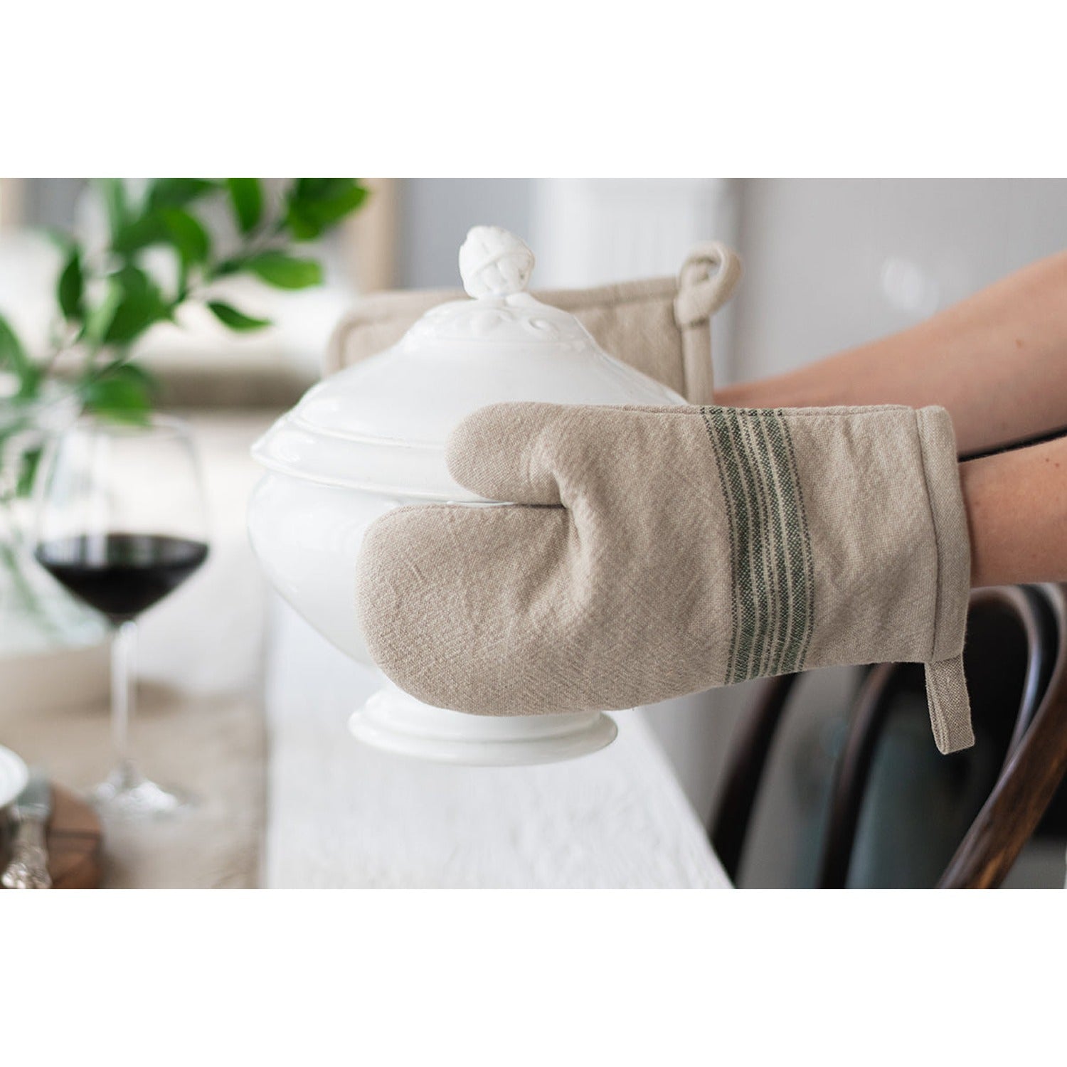 Oven Mitt, Vintage Spruce Green Stripe, Set of 2