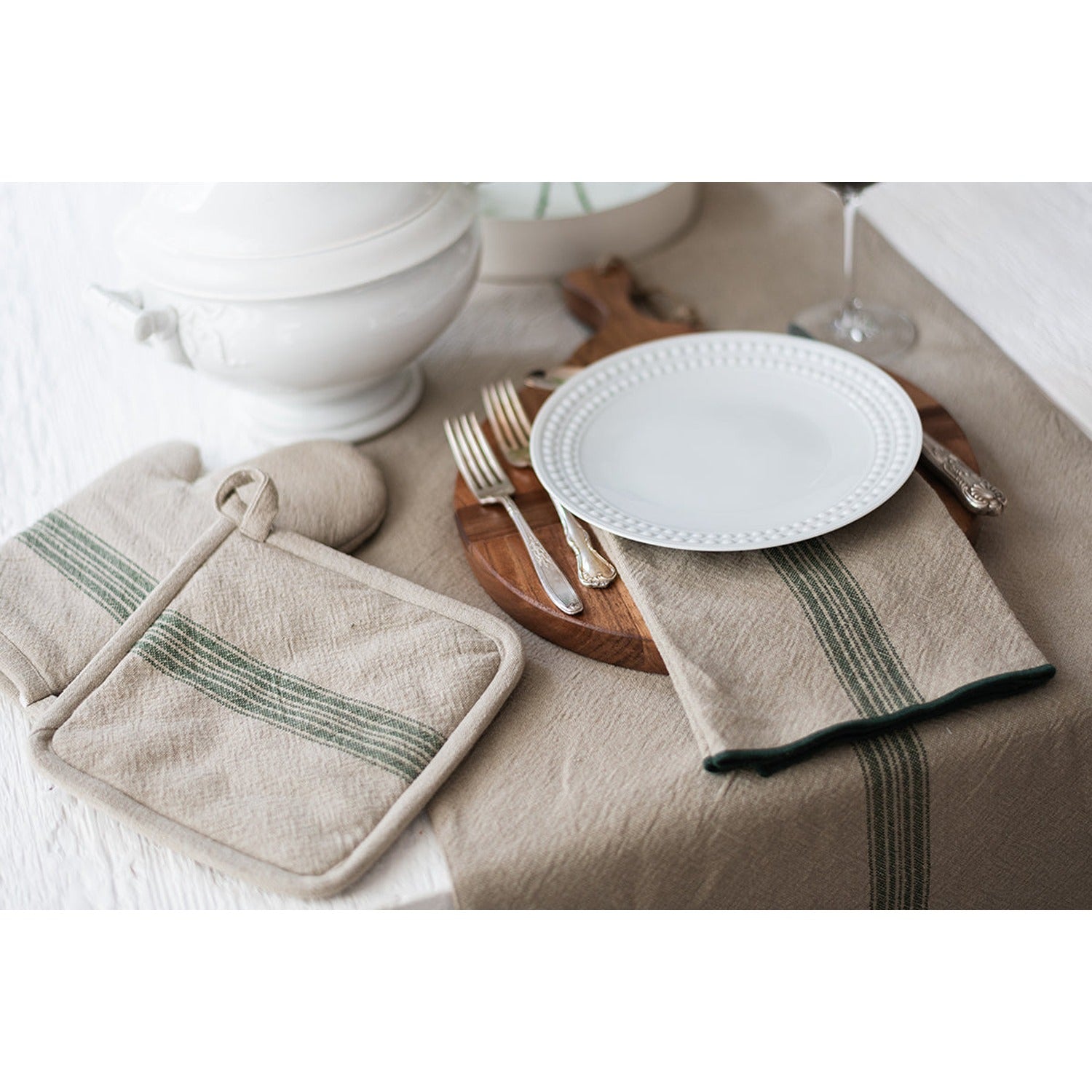 Dinner Napkins, Vintage Spruce Green Stripe, Set of 4