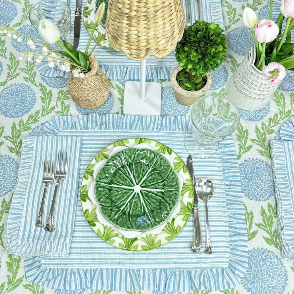 Blue Stripes - Quilted Placemats with Ruffle  - Set of 4