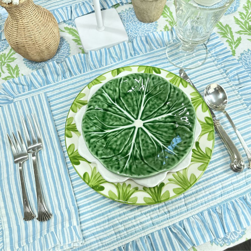 Blue Stripes - Quilted Placemats with Ruffle  - Set of 4