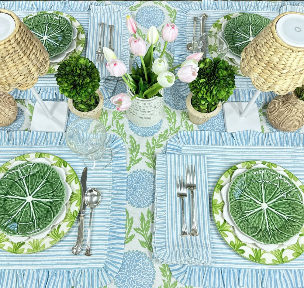 Blue and Green, Flowers & Vines - Tablecloth
