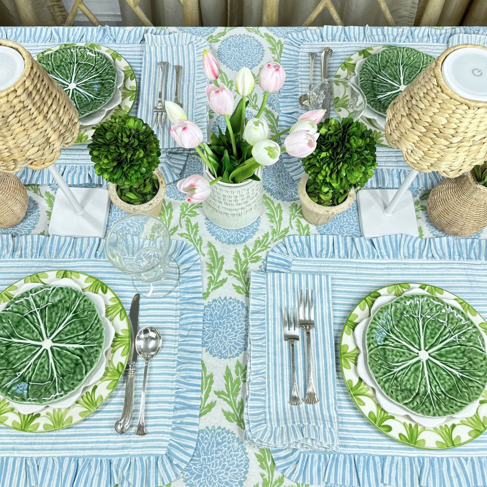 Blue Stripes - Quilted Placemats with Ruffle  - Set of 4