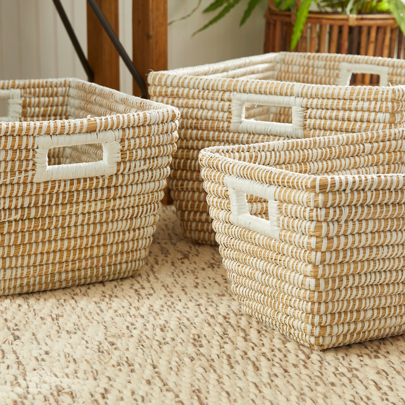 Raven Rectangular Baskets with Handles Set of 3