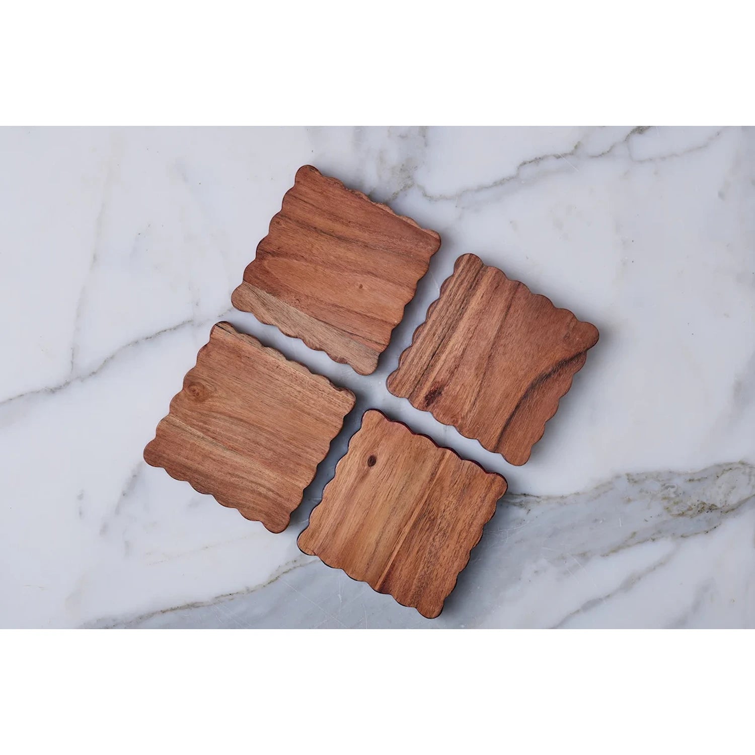 Scalloped Wood Coasters, Square, Set of 4