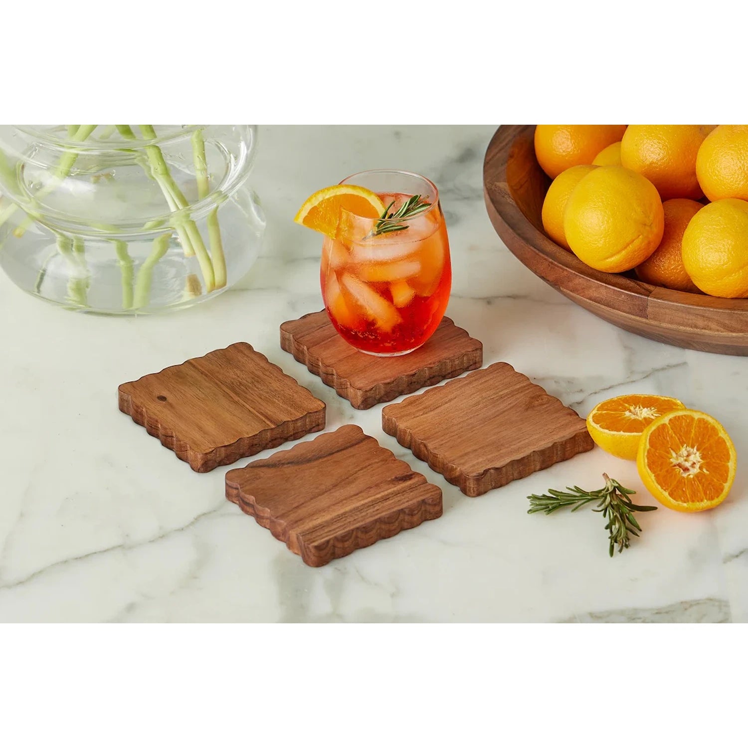 Scalloped Wood Coasters, Square, Set of 4
