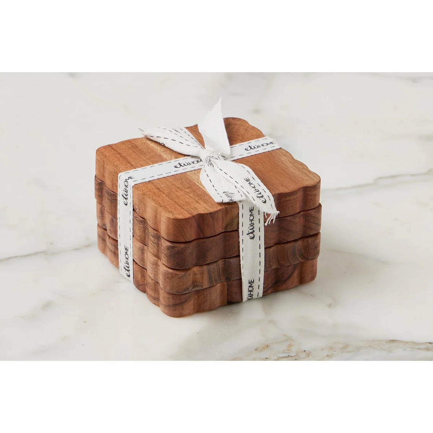 Scalloped Wood Coasters, Square, Set of 4