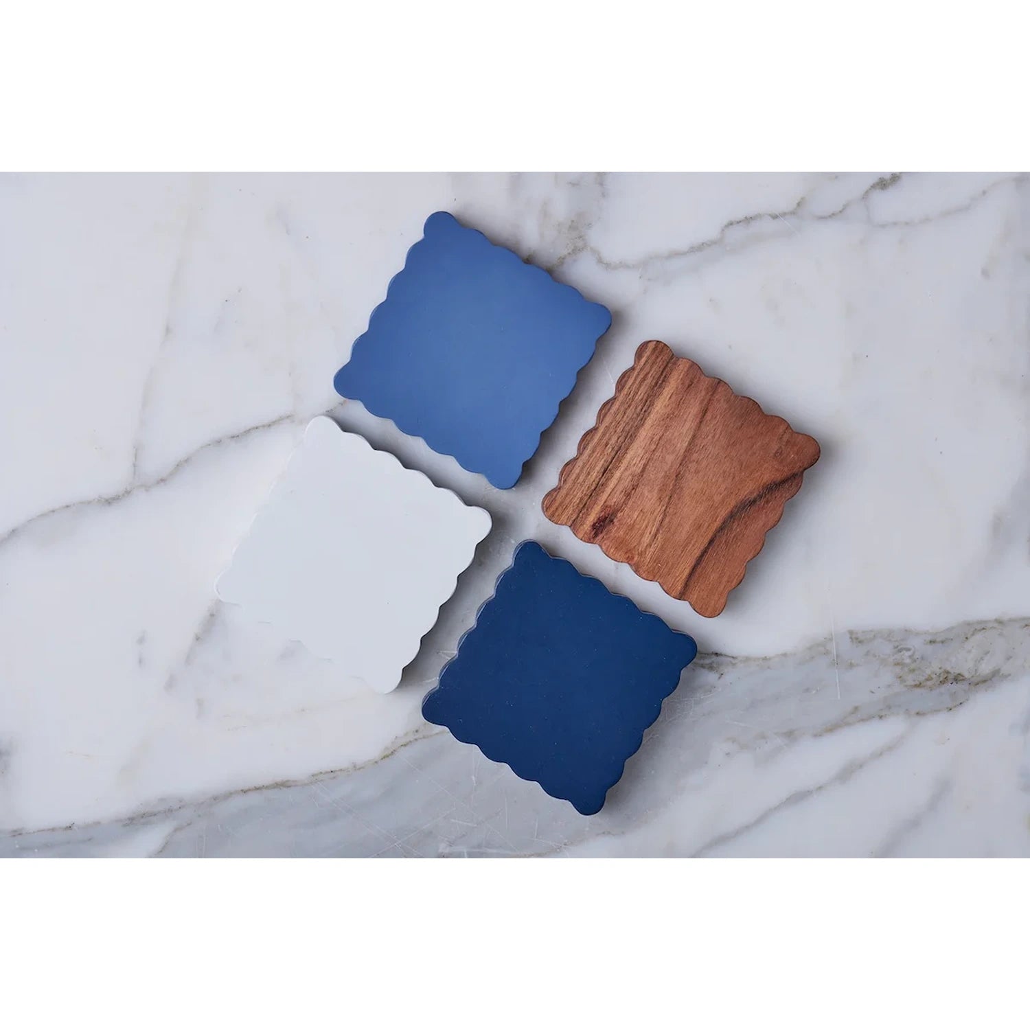 Scalloped Wood Coasters, Square, Set of 4