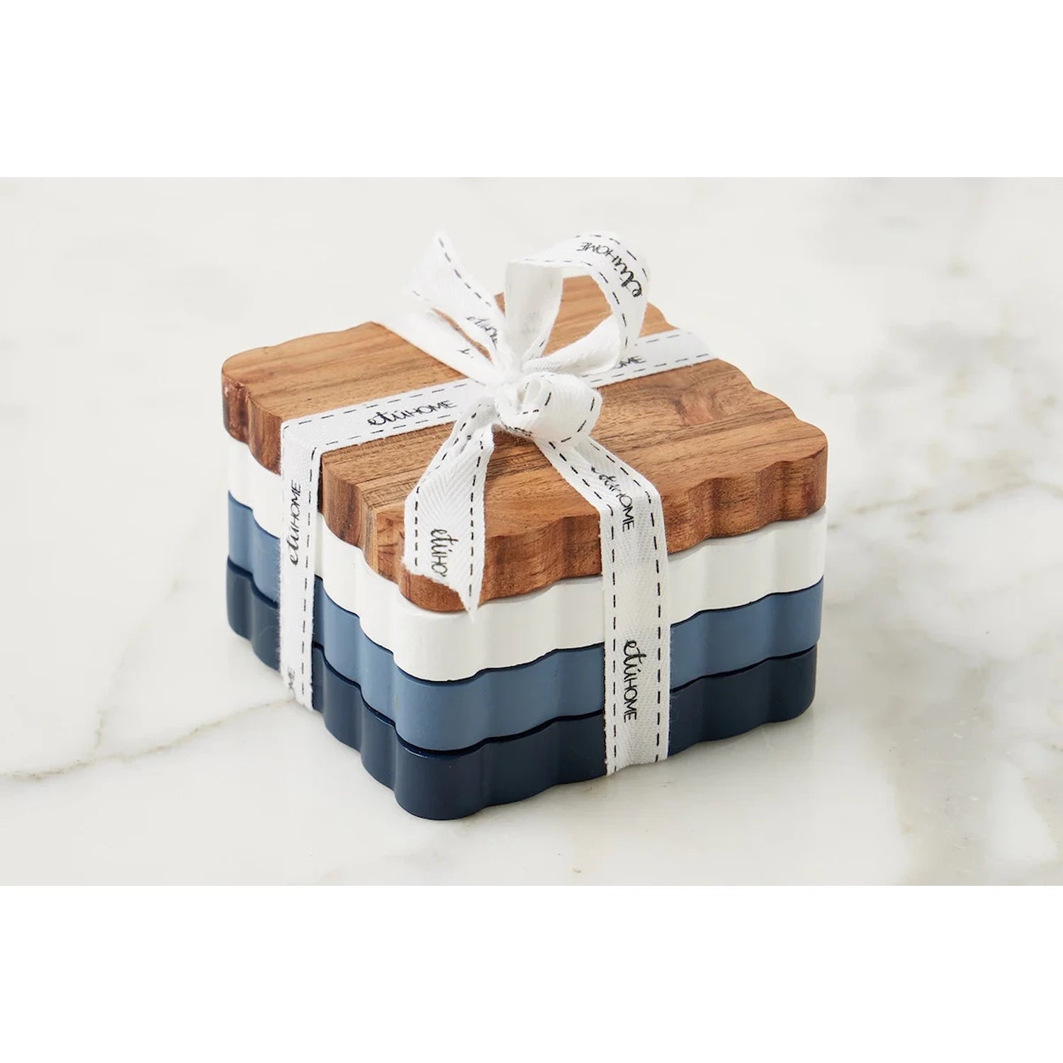 Scalloped Wood Coasters, Square, Set of 4