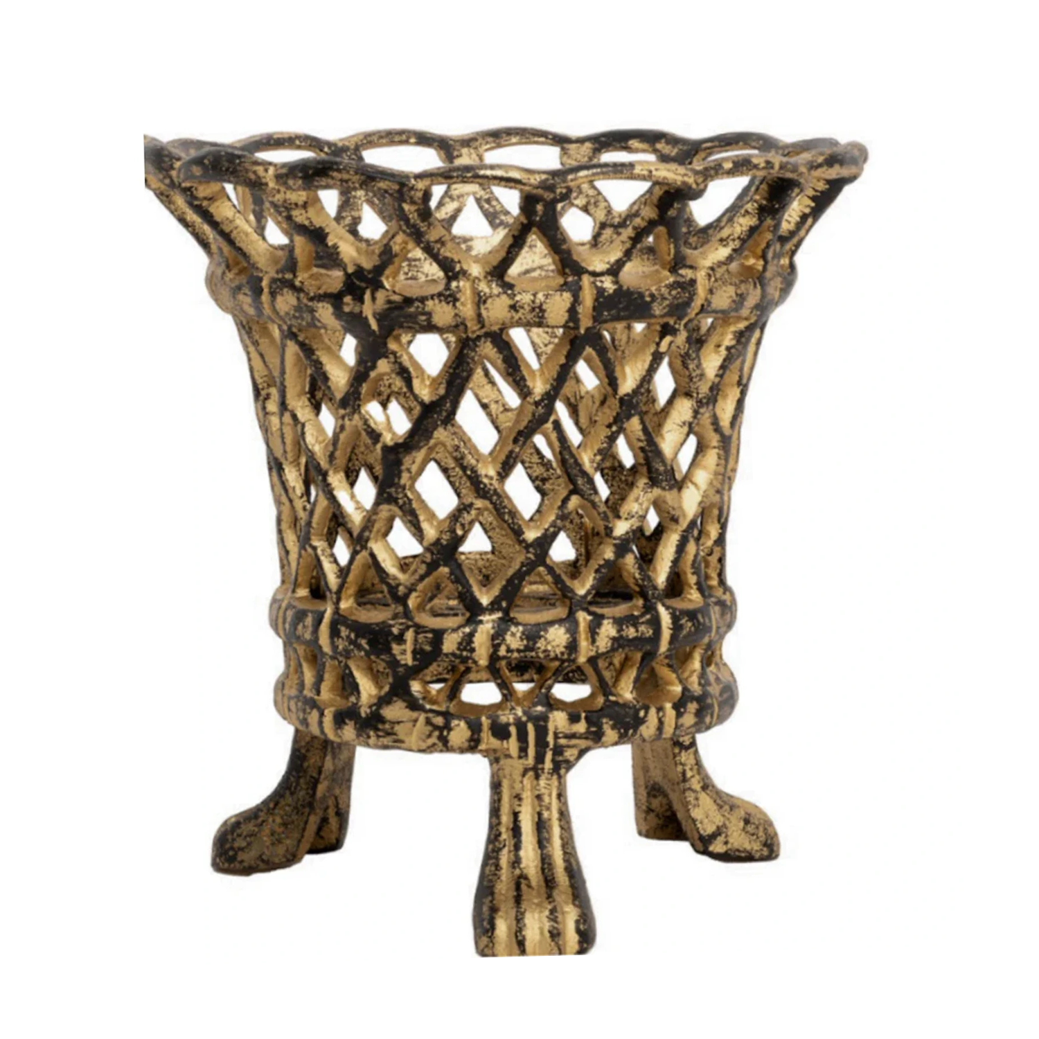 Black & Gold Lattice Footed Planter