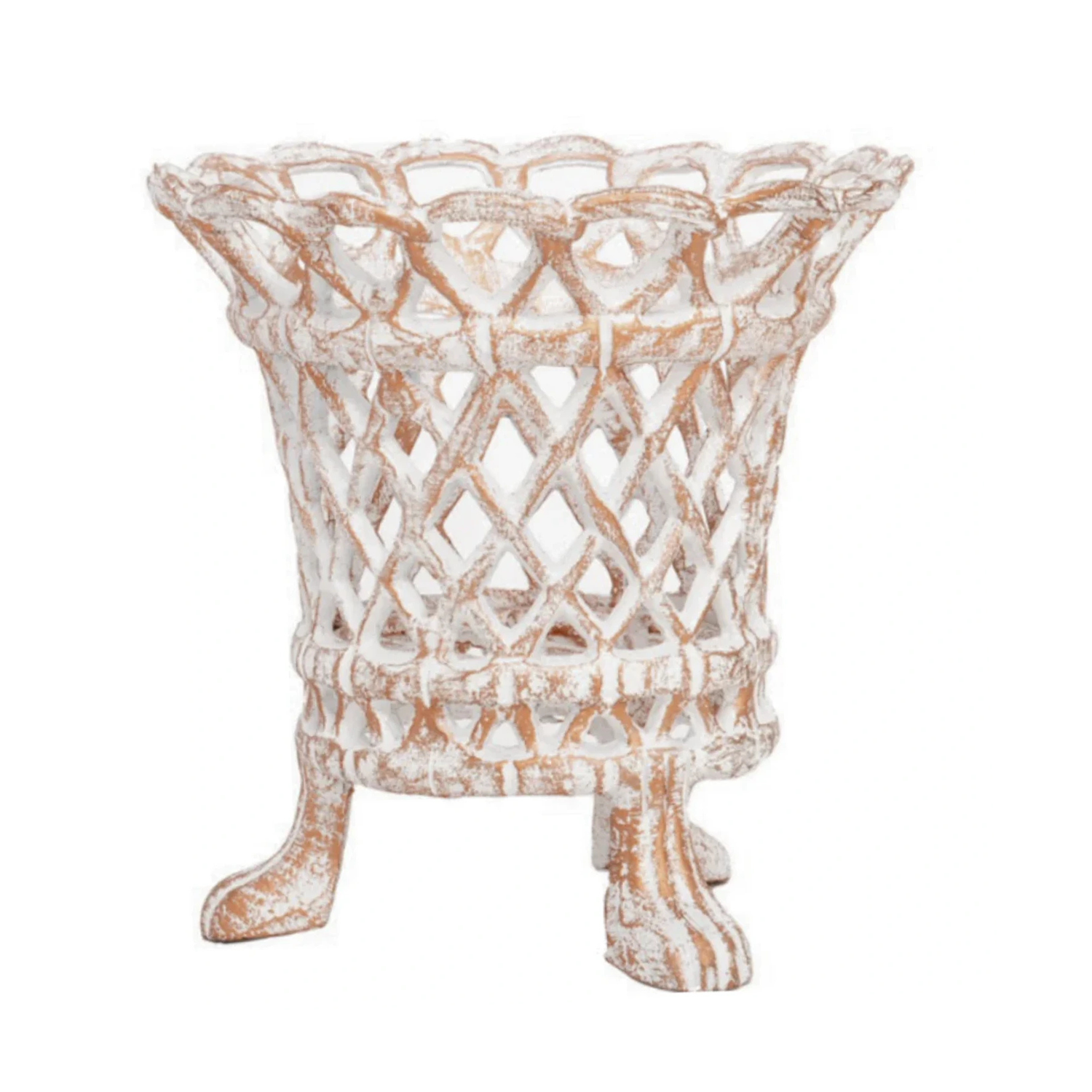 Ivory & Gold Lattice Footed Planter