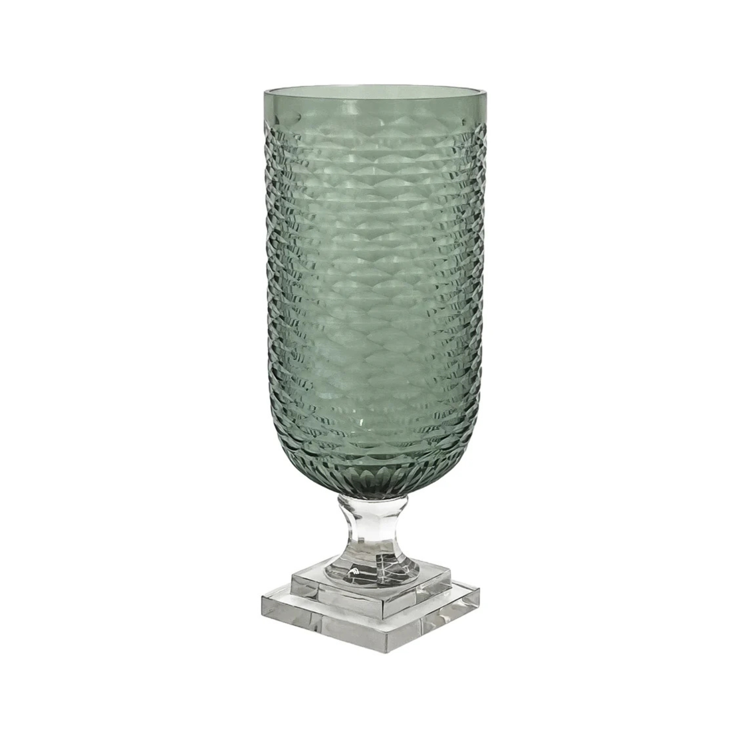Glass Hurricane, Smoke/Green Top w/ Clear Base