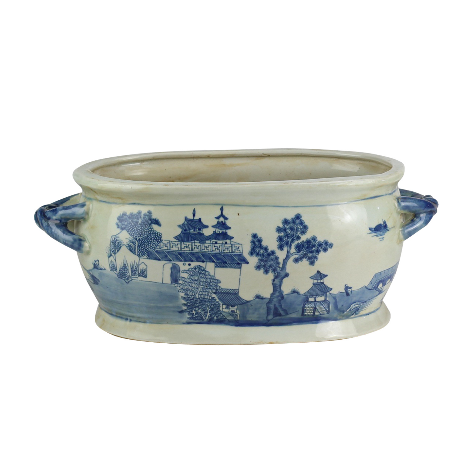 BLUE WHITE CERAMIC POT 18''W X 7''H (BLUE WHITE)