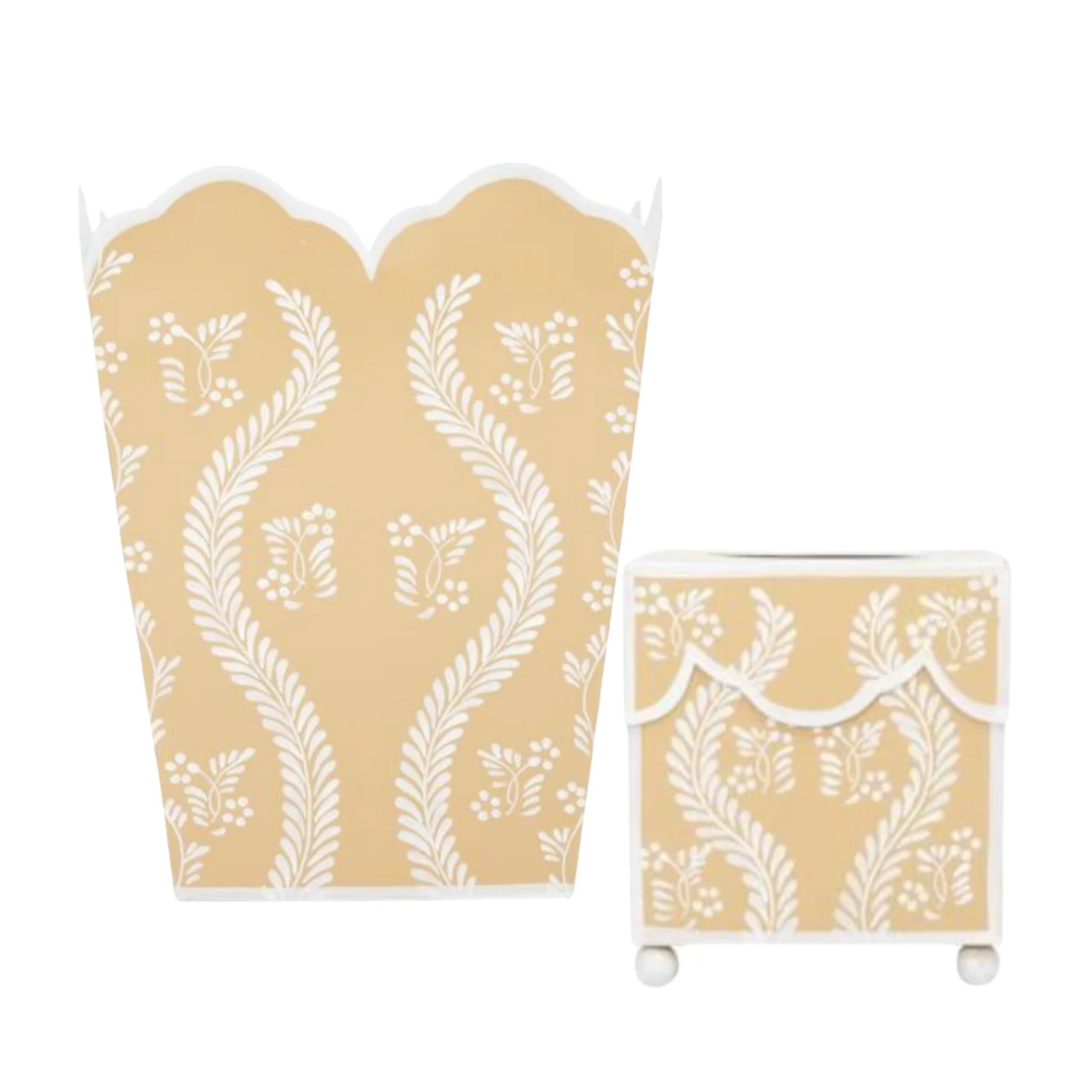 TAN SQUARE TRELLIS WASTEPAPER BASKET & TISSUE HOLDER