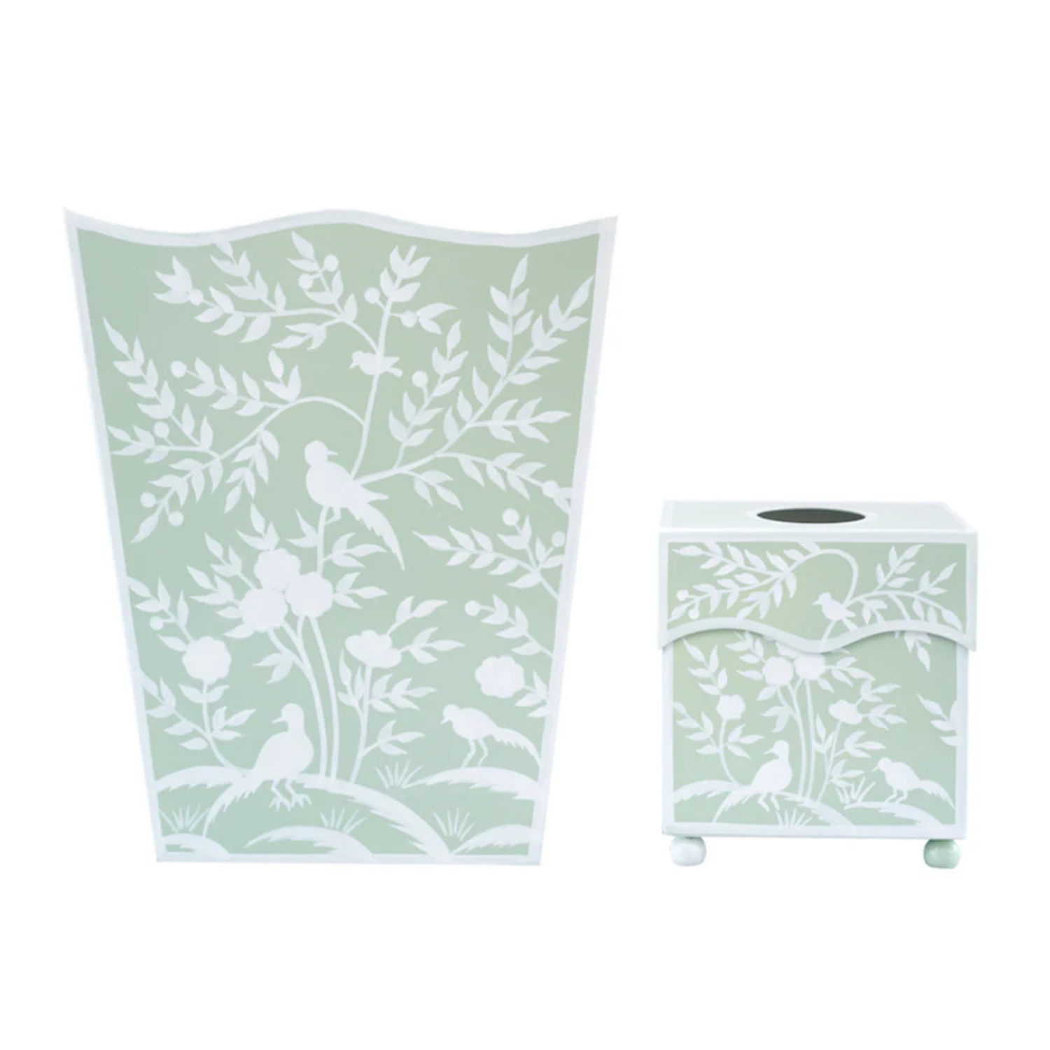 Green Bird & Vine Wastepaper Basket & Tissue
