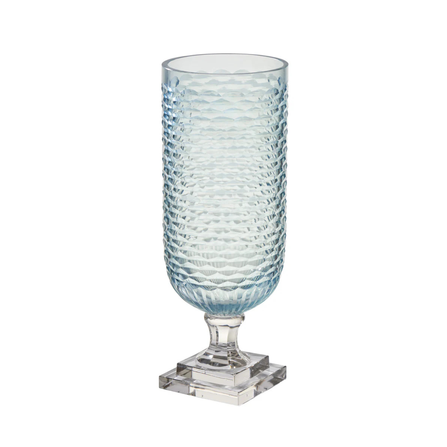 Glass Hurricane, Pale Blue Top w/ Clear Base