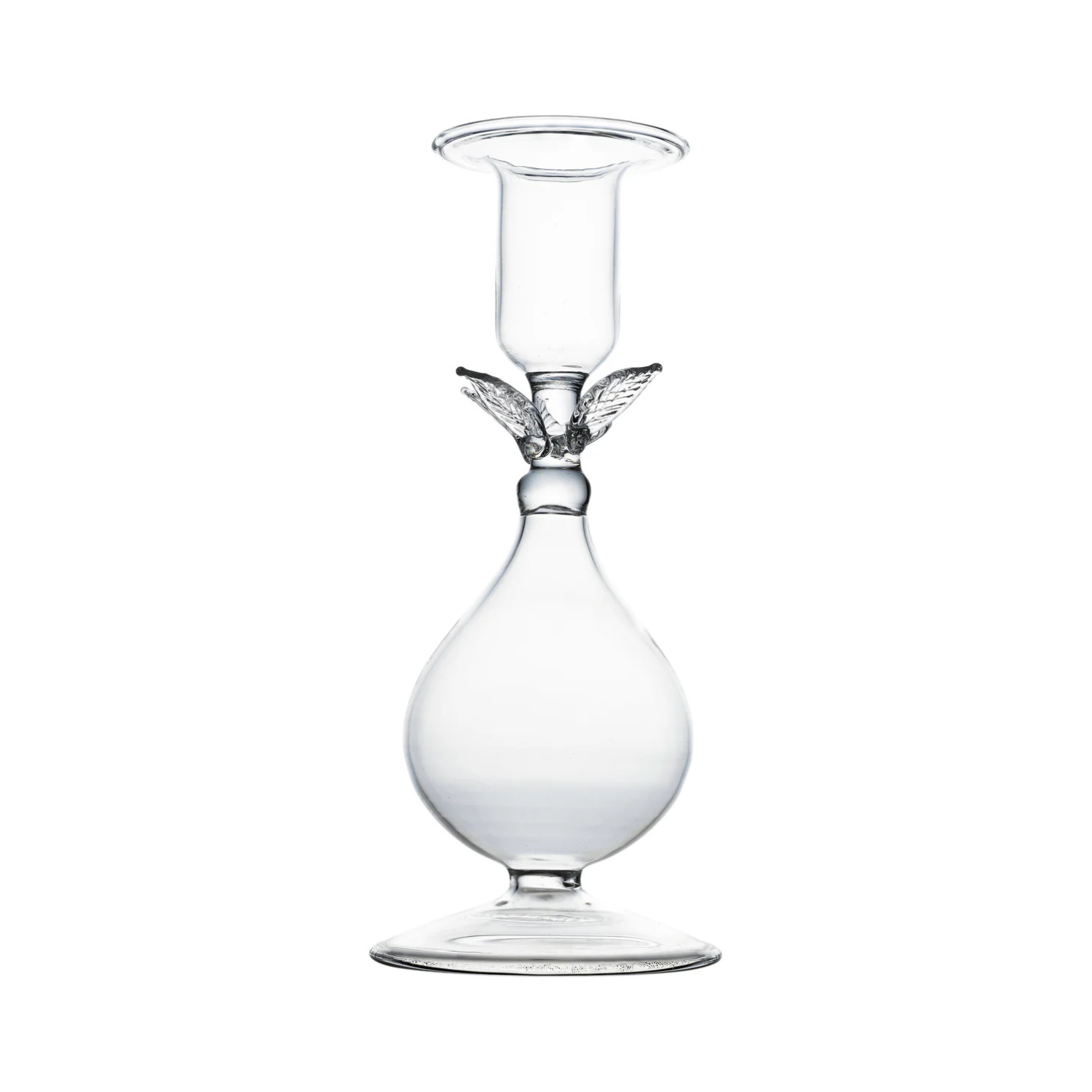 La BoHeme Clear Candlestick, w/ Clear Leaves