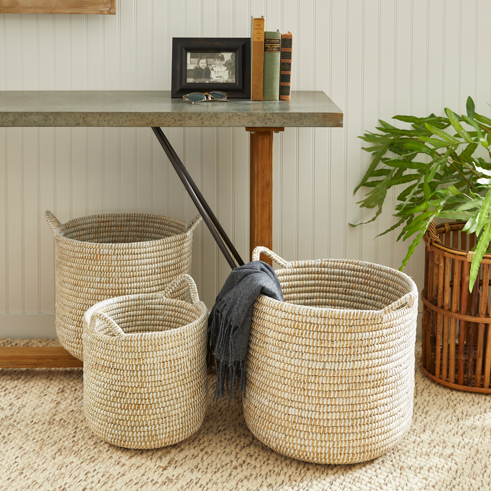 Raven Round Baskets with Handles Set of 3