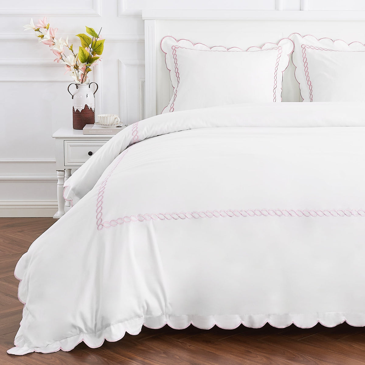 600 Thread Count Scallop Rope Embroidered Cotton Duvet Set