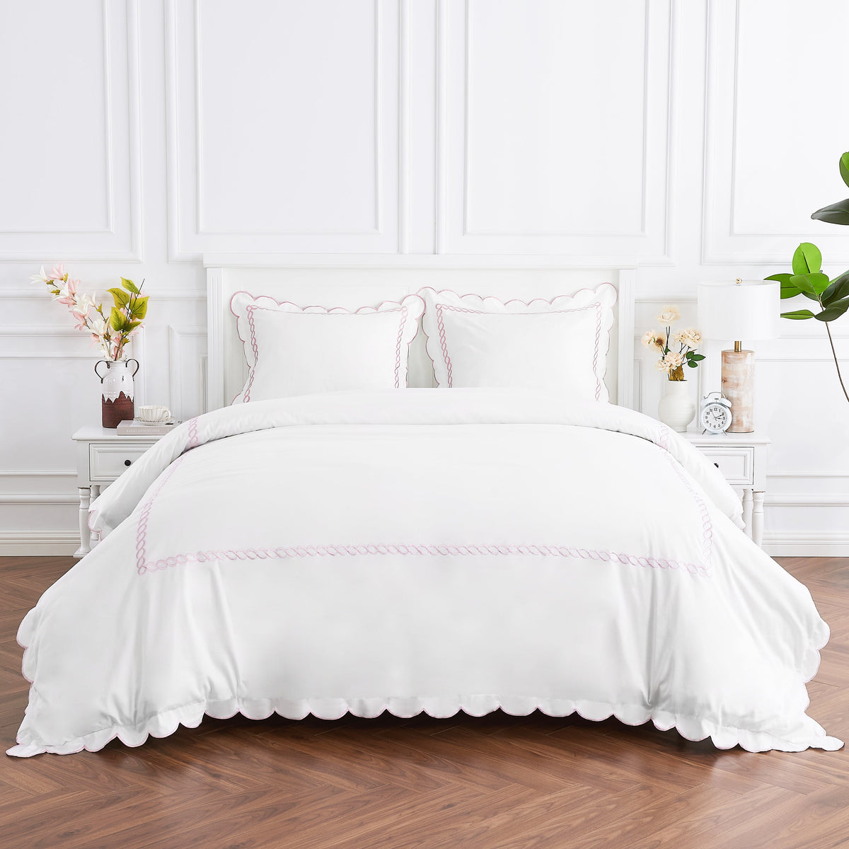 600 Thread Count Scallop Rope Embroidered Cotton Duvet Set