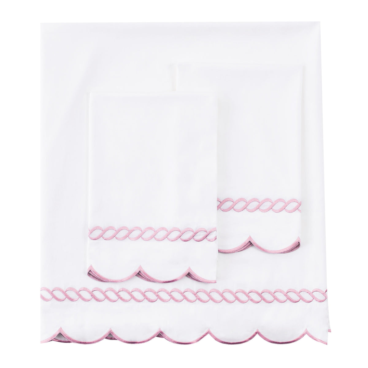 600 Thread Count Scallop Rope Embroidered Cotton Sheet Set