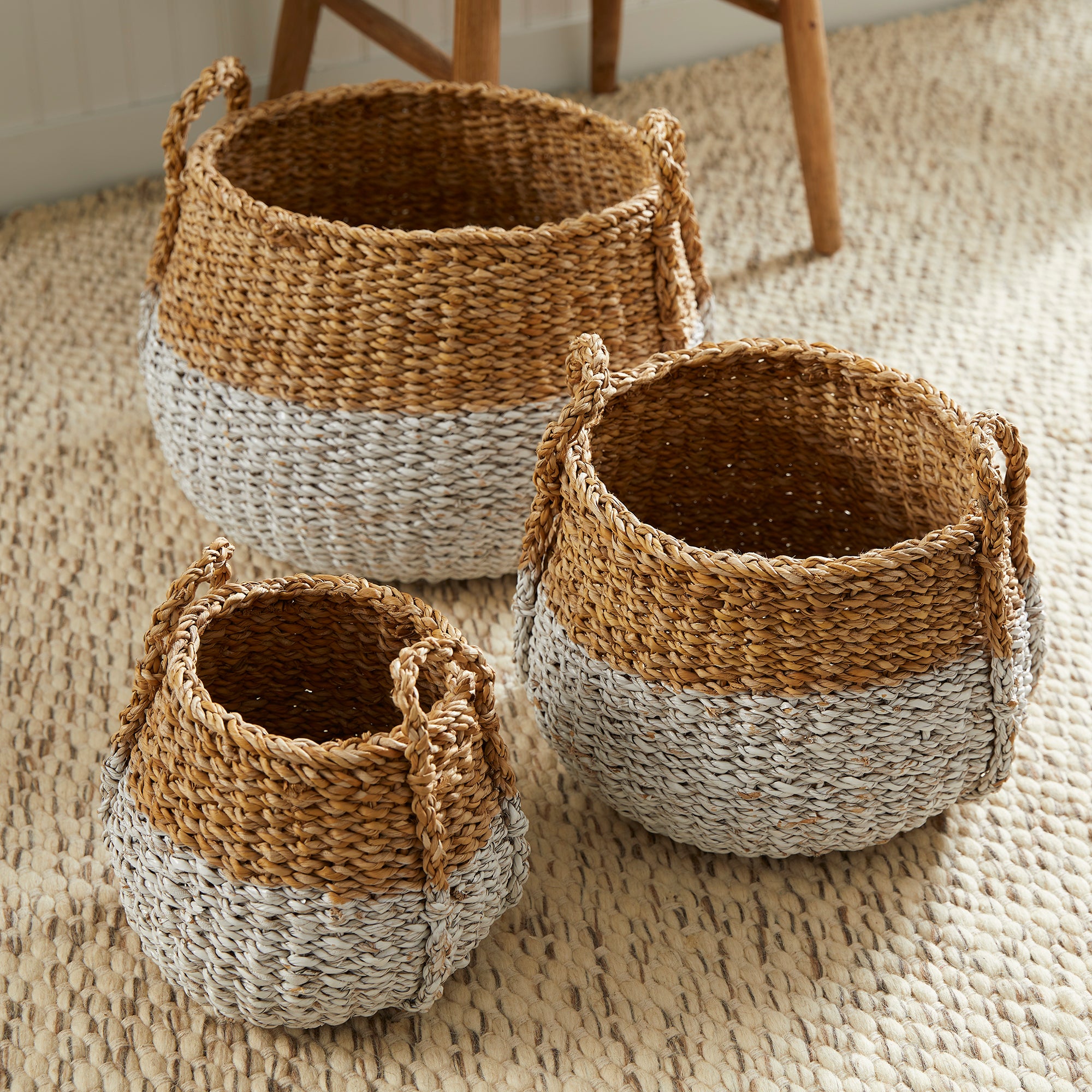Seagrove Round Baskets with Handles, Set of 3