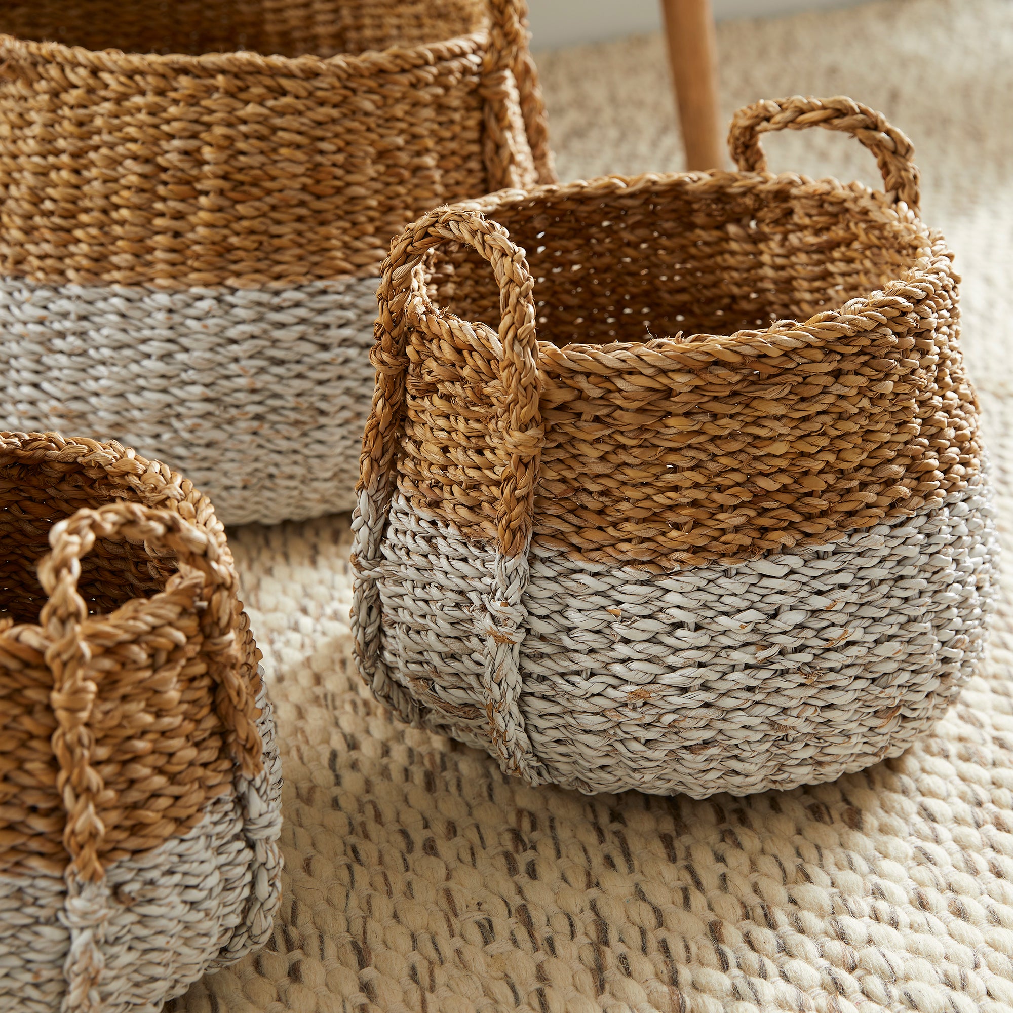 Seagrove Round Baskets with Handles, Set of 3
