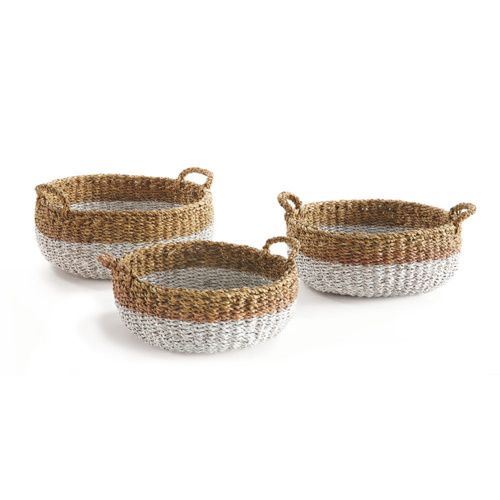 Seagrove Shallow Baskets with Handles, Set of 3