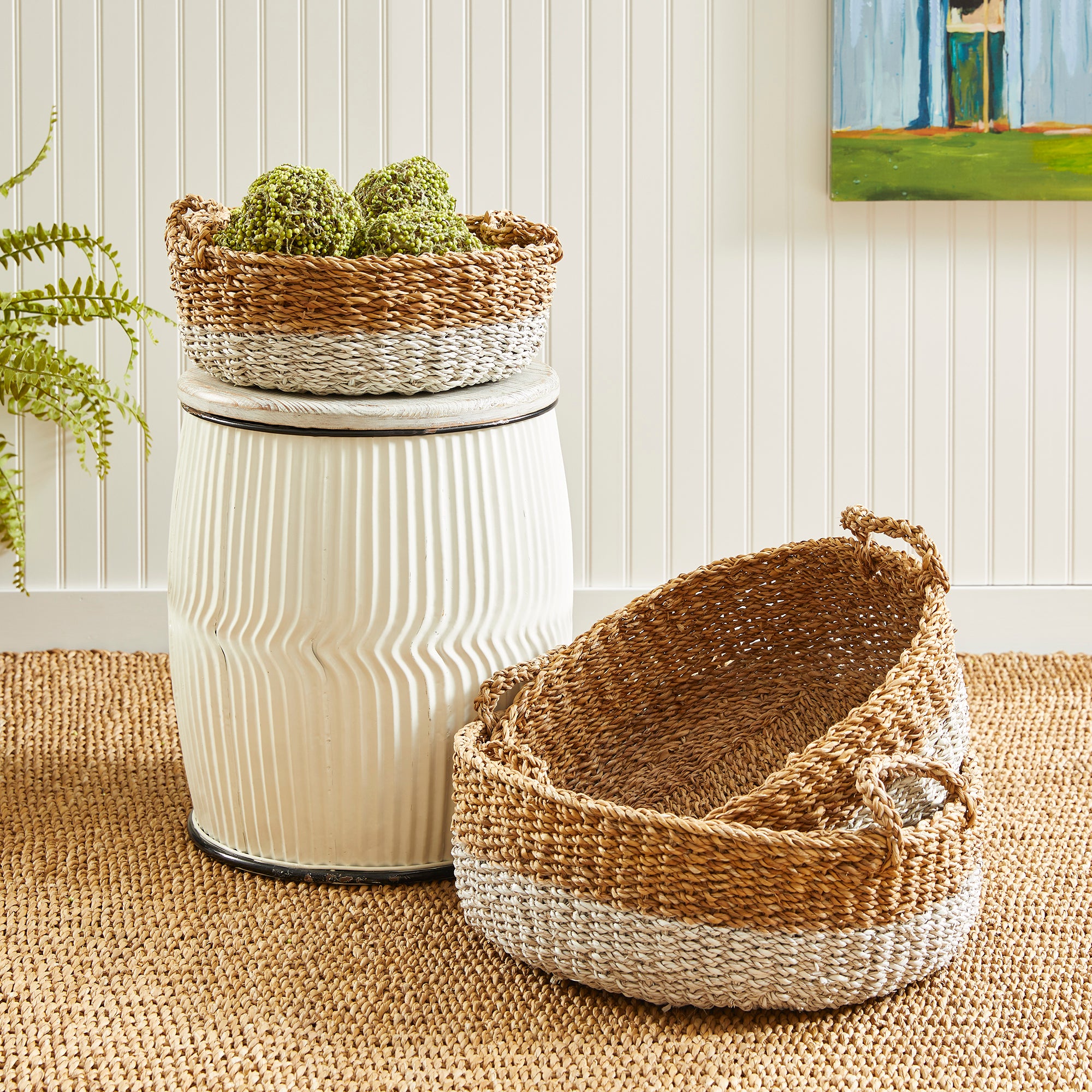 Seagrove Shallow Baskets with Handles, Set of 3