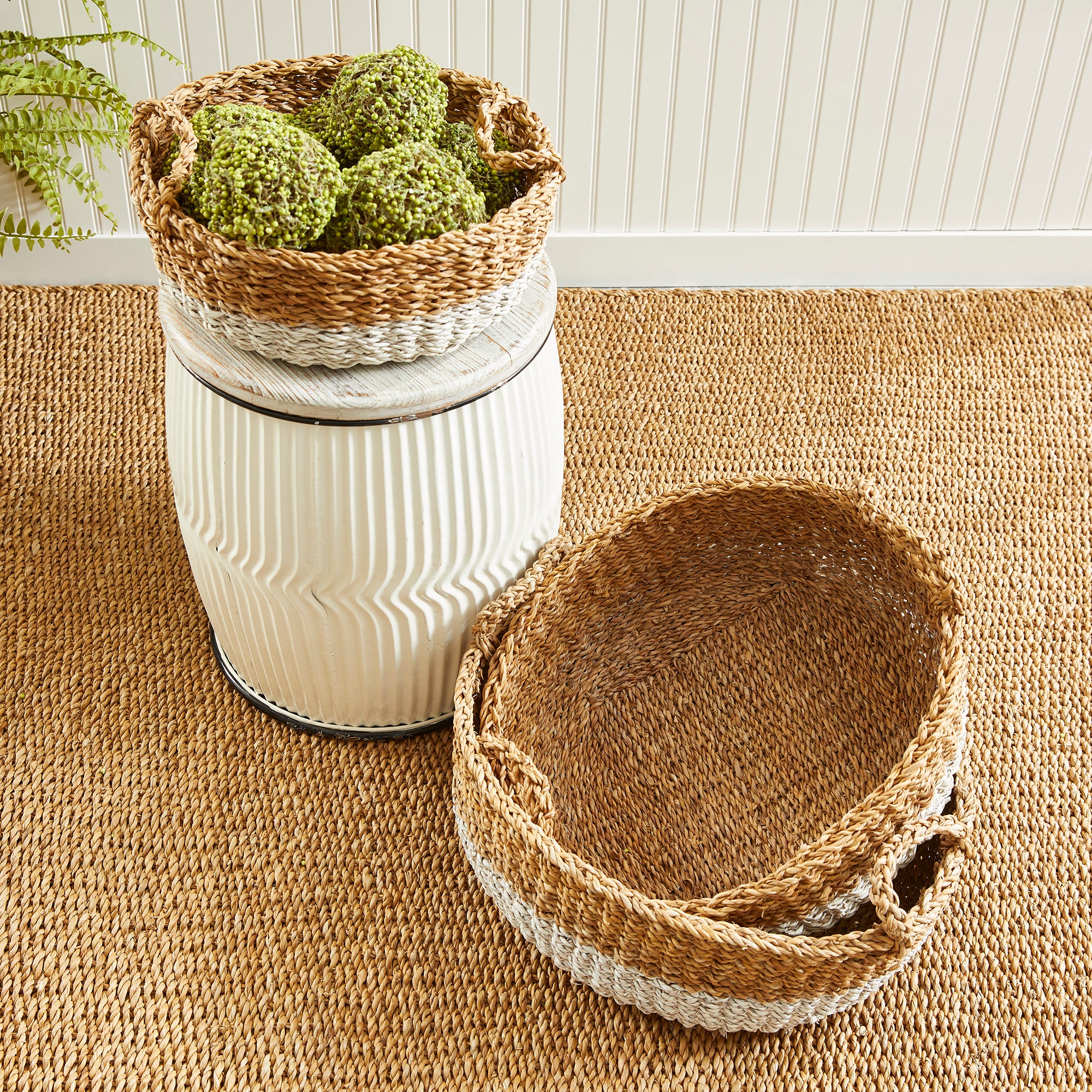 Seagrove Shallow Baskets with Handles, Set of 3