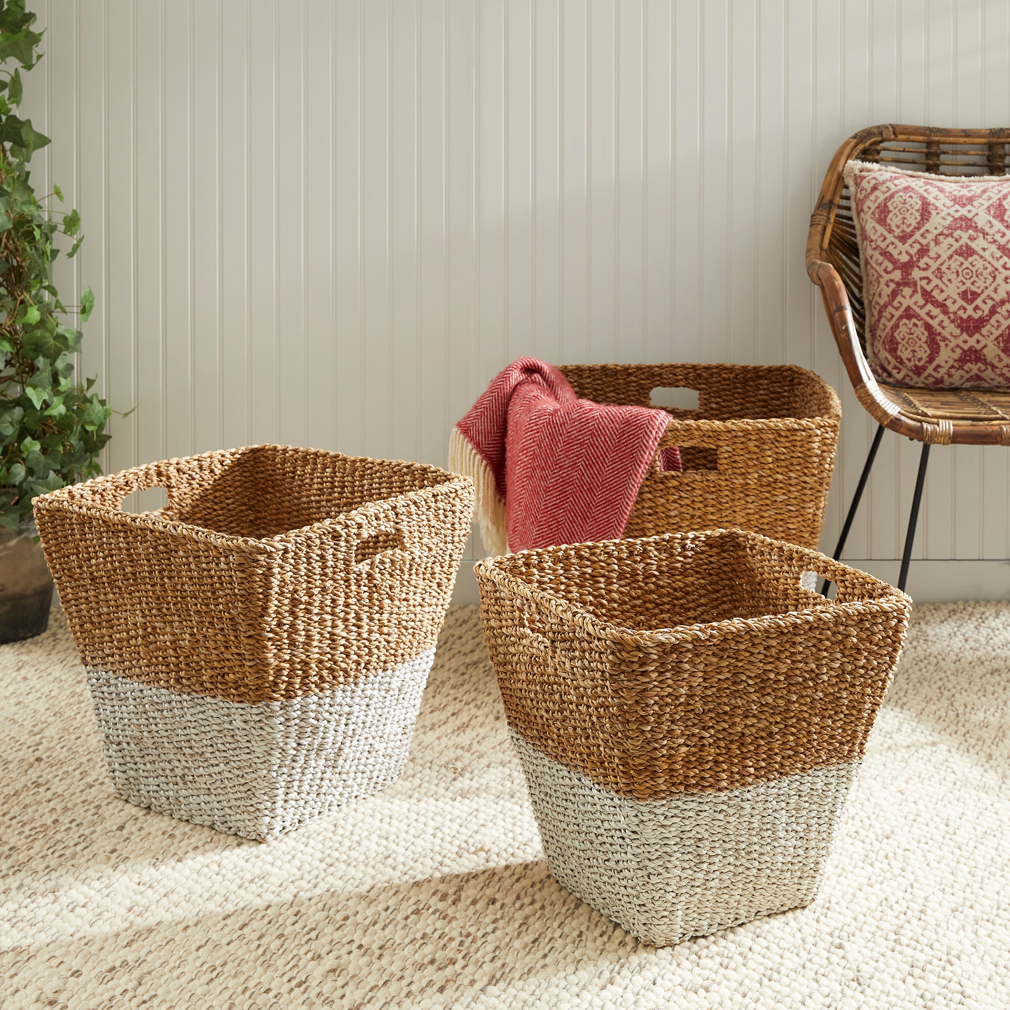 Carex Seagrass Rectangular Storage Baskets, Set of 3