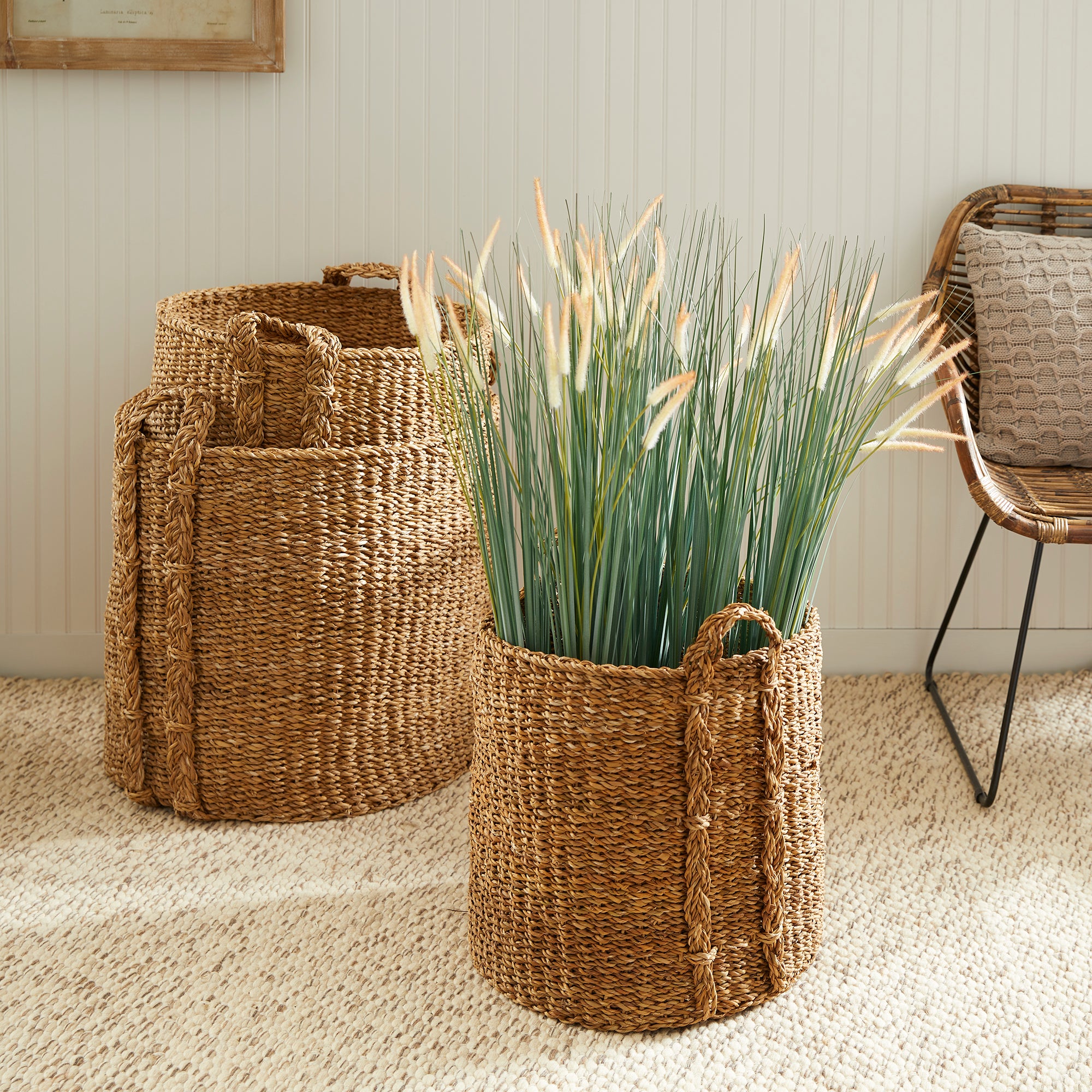 Carex Seagrass Round Baskets Large, Set of 3