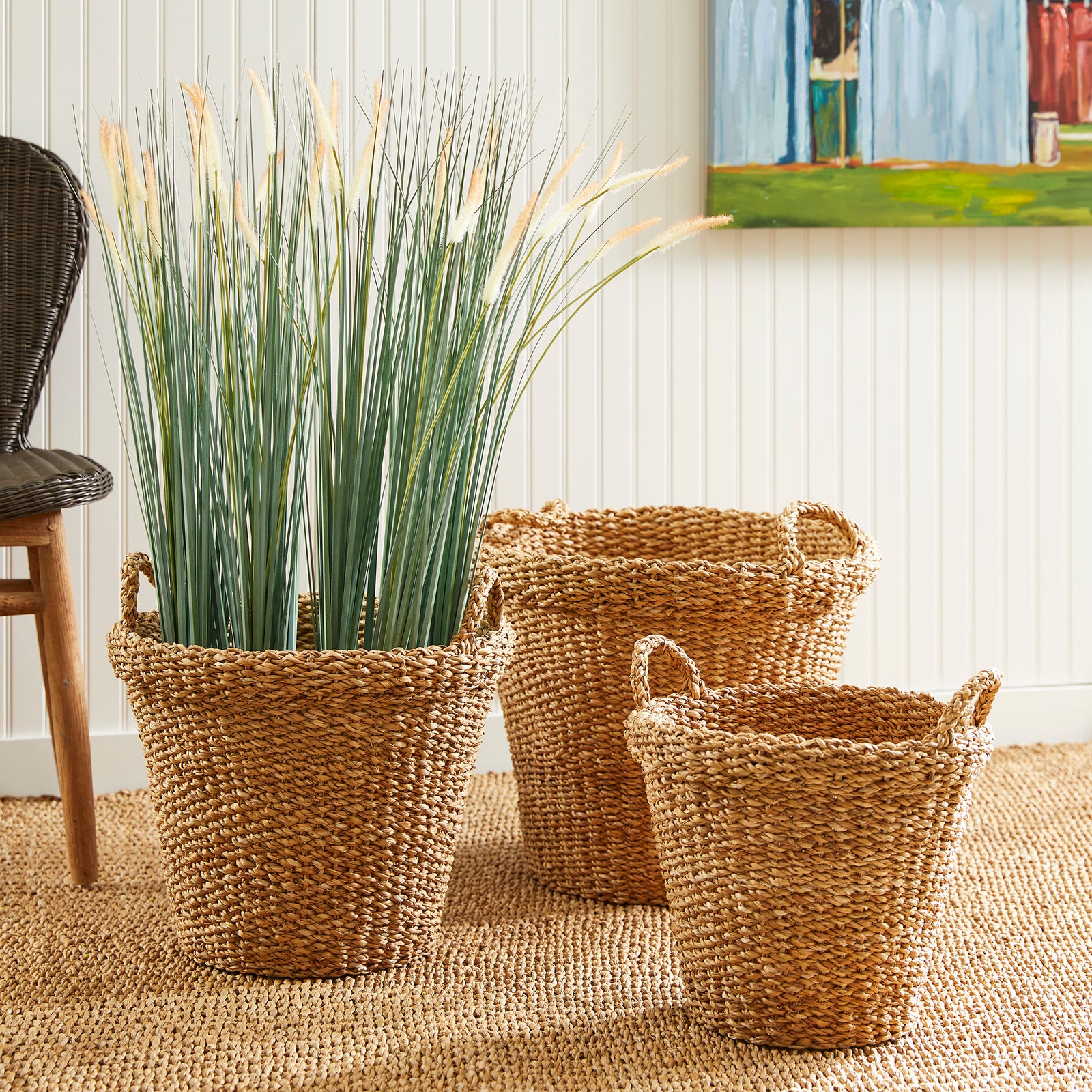 Seagrove Tapered Baskets with Handles, Set of 3