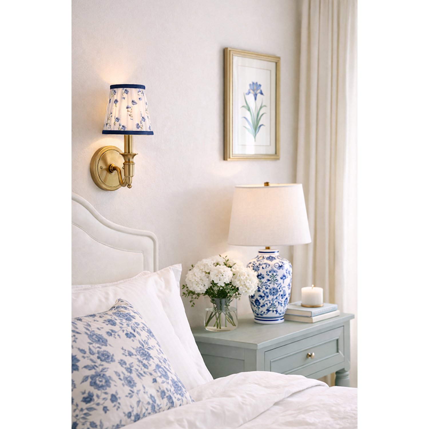 Blue Velvet Floral Sconce Shade