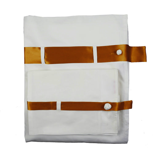 Cotton Sheet Set With Silk Bands - White / Amber